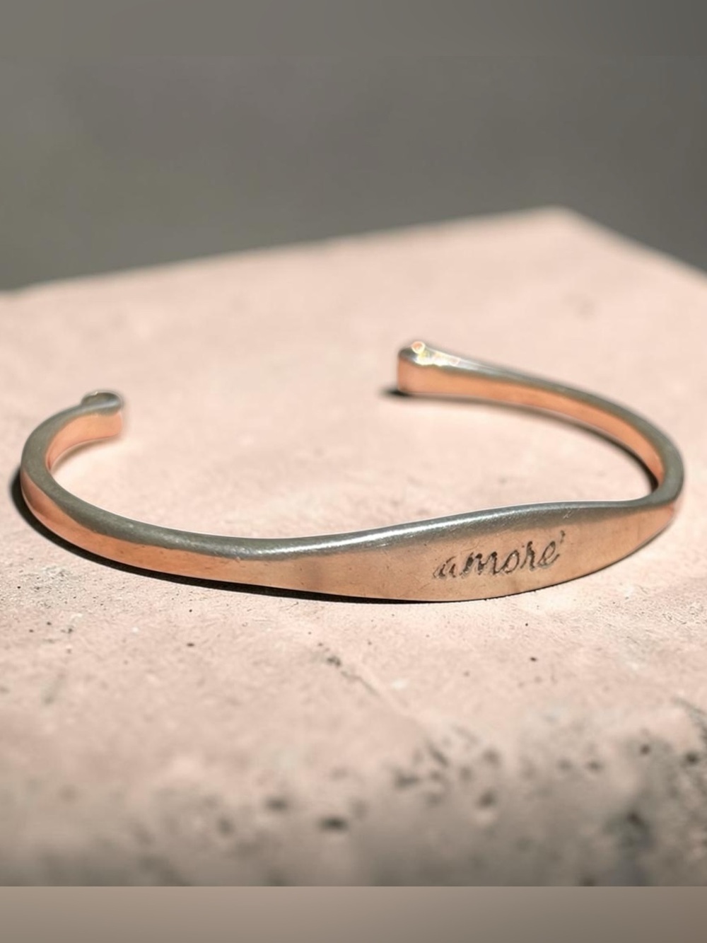 Vintage “Amore" Hand-Stamped Sterling Silver Cuff Bracelet